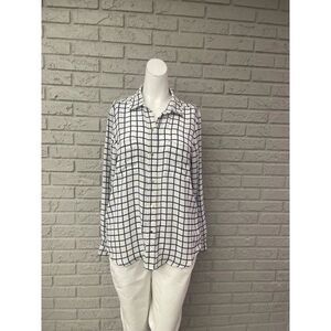 Liz Claiborne Women Long Sleeve Blue White Striped Shirt Size M